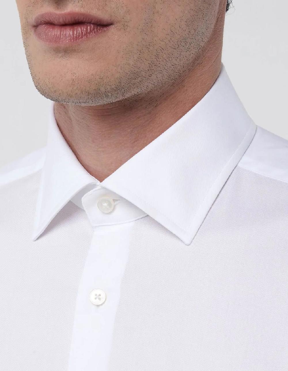 Xacus Camicia Collo italiano Tinta Unita Twill Bianco Enormi risparmi