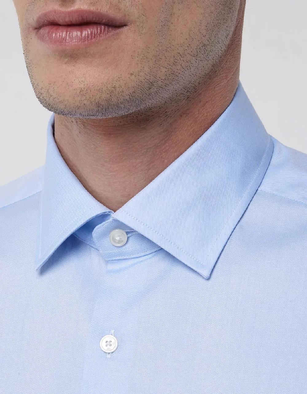 Xacus Camicia Collo italiano Tinta Unita Twill Celeste