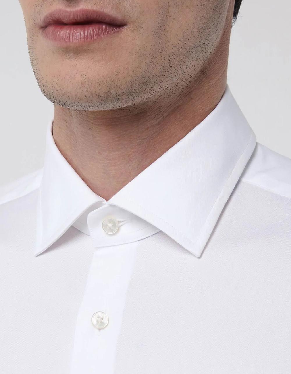 Xacus Camicia Collo italiano Tinta Unita Twill Bianco Rilascio limitato