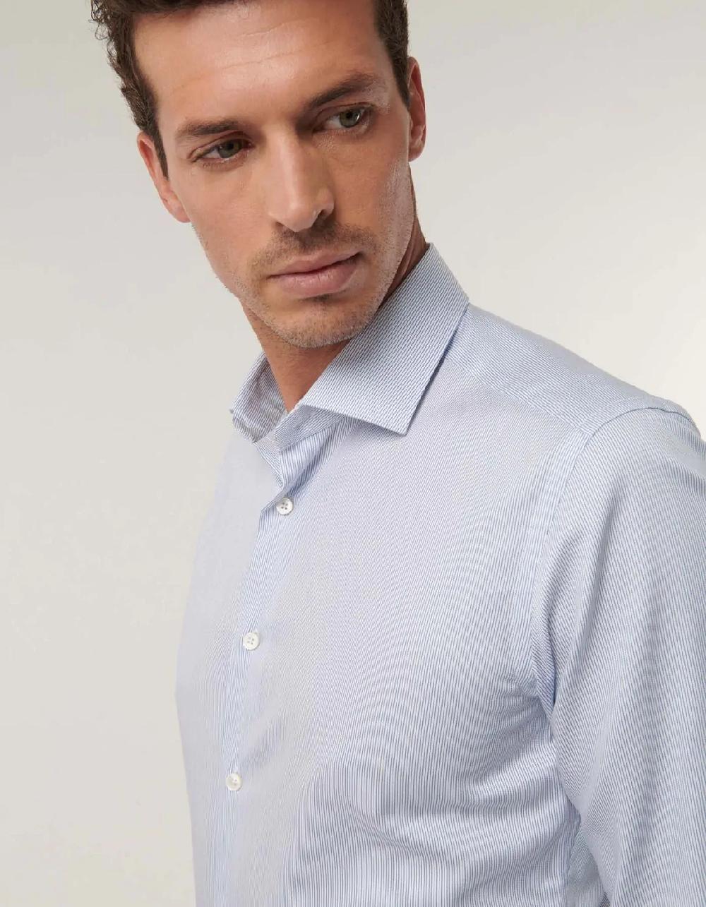 Xacus Camicia Collo francese piccolo Righe Twill Blu bianco Promozione temporanea