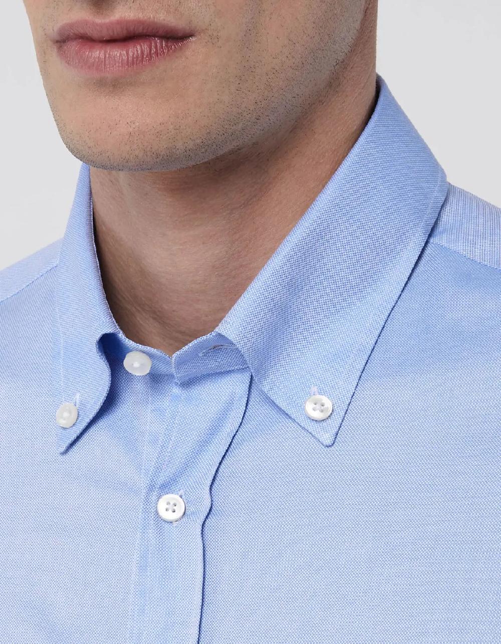 Xacus Camicia Collo button down Tinta Unita Oxford Celeste scuro Fino al 65% di sconto