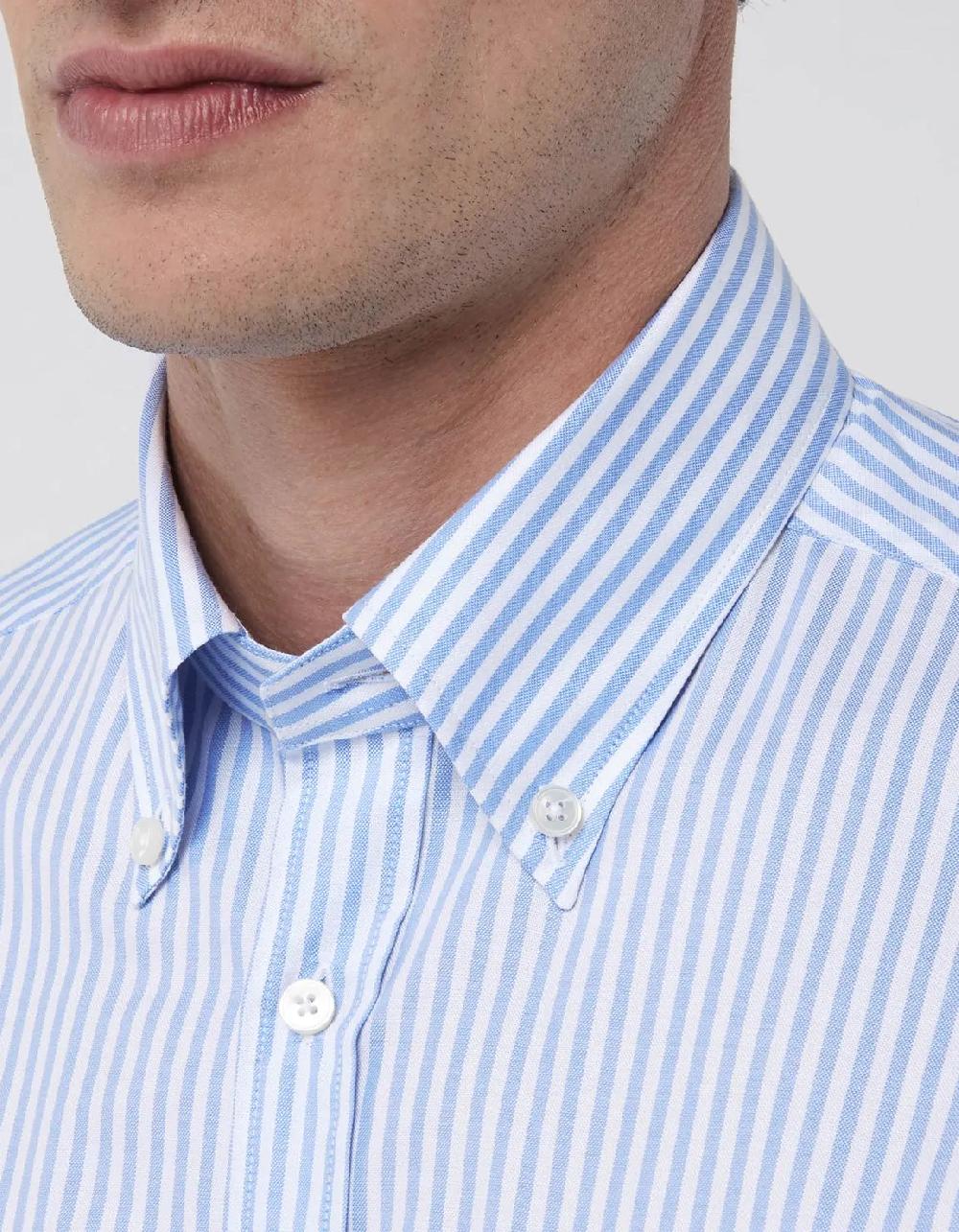 Xacus Camicia Collo button down Righe Oxford Celeste scuro Offerta speciale della fabbrica