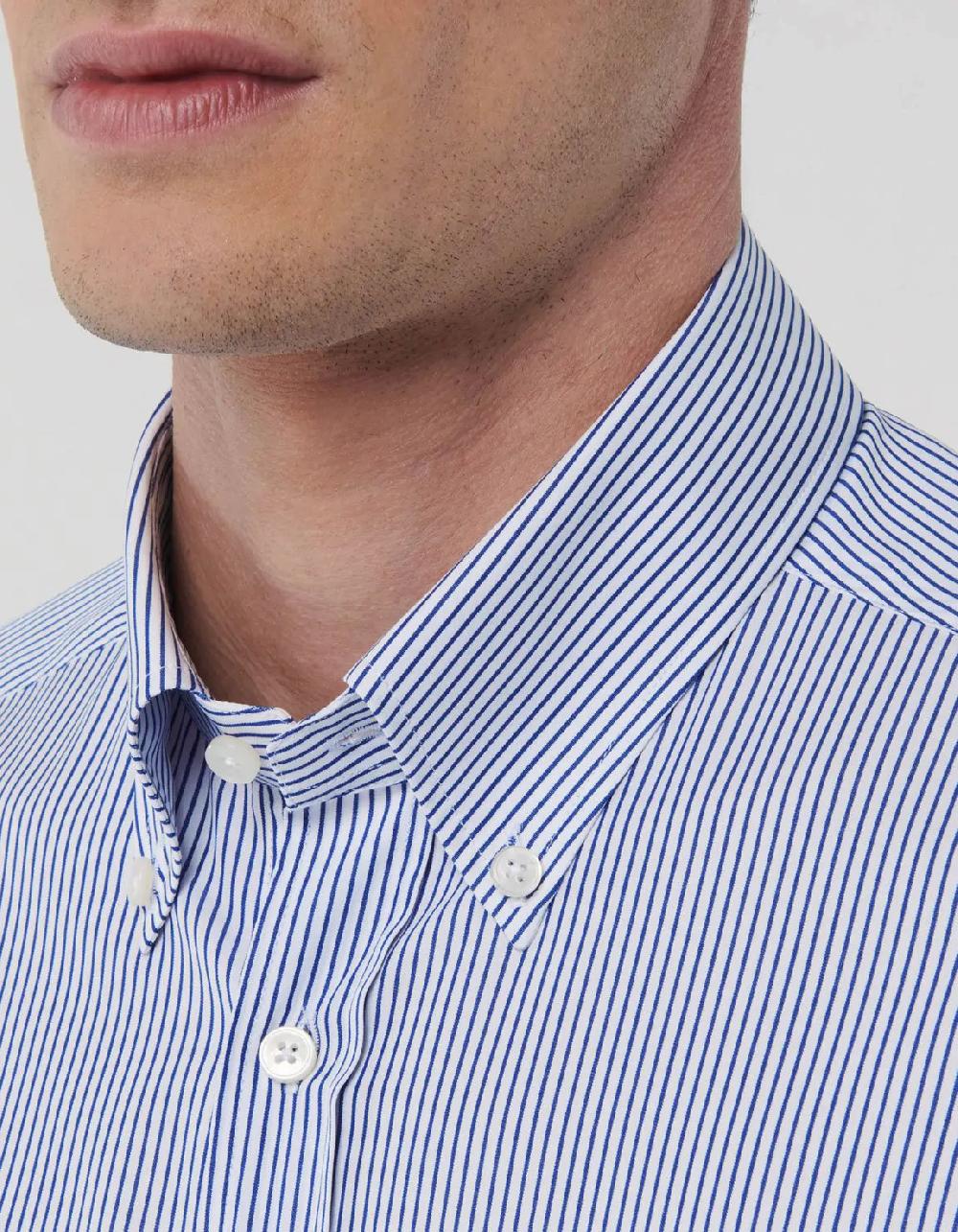 Xacus Camicia Collo button down Righe Popeline Blu Sostegno trimestrale