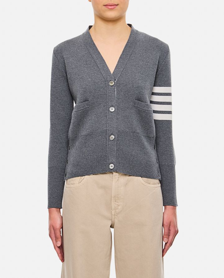 Thom Browne CARDIGAN MILANO CLASSIC SCOLLO A V GRIGIO DA DONNA - THOM BROWNE Promozione Limitata