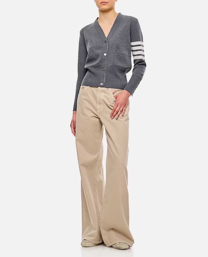 Thom Browne CARDIGAN MILANO CLASSIC SCOLLO A V GRIGIO DA DONNA - THOM BROWNE Promozione Limitata